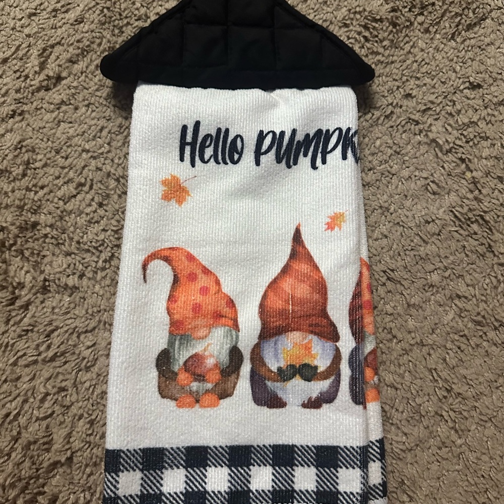 Hello Pumpkin Fall Kitchen Hanging Towel - White & Orange - Picture 2 of 4